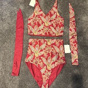 Baiia Paisley - Sangria Pink Reversible Size 14 swim bottom, top, and ties
